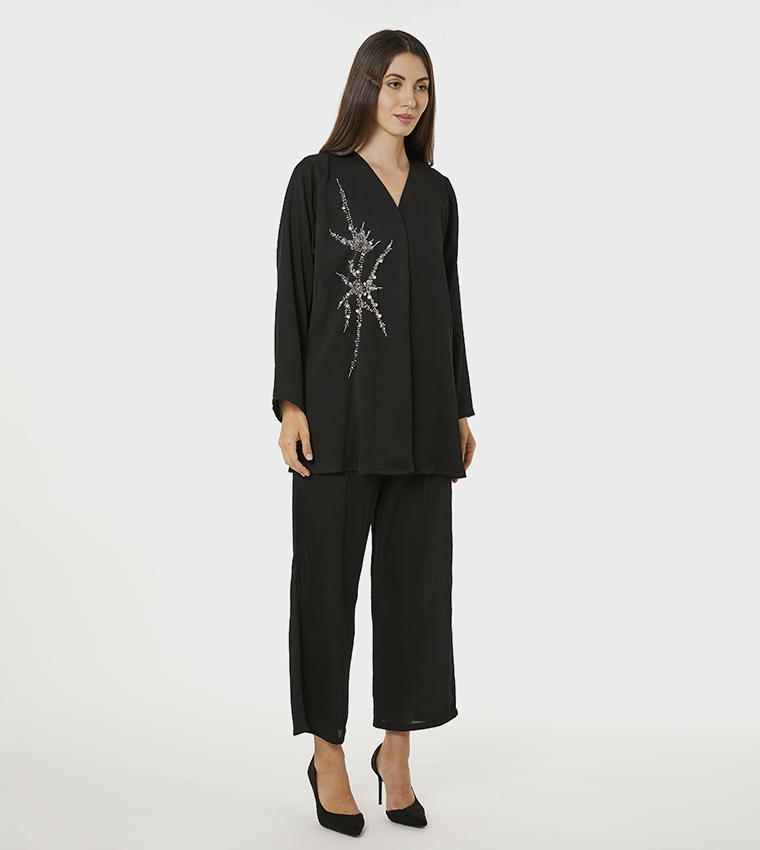 Embellished V-Neck Co-Ord Set