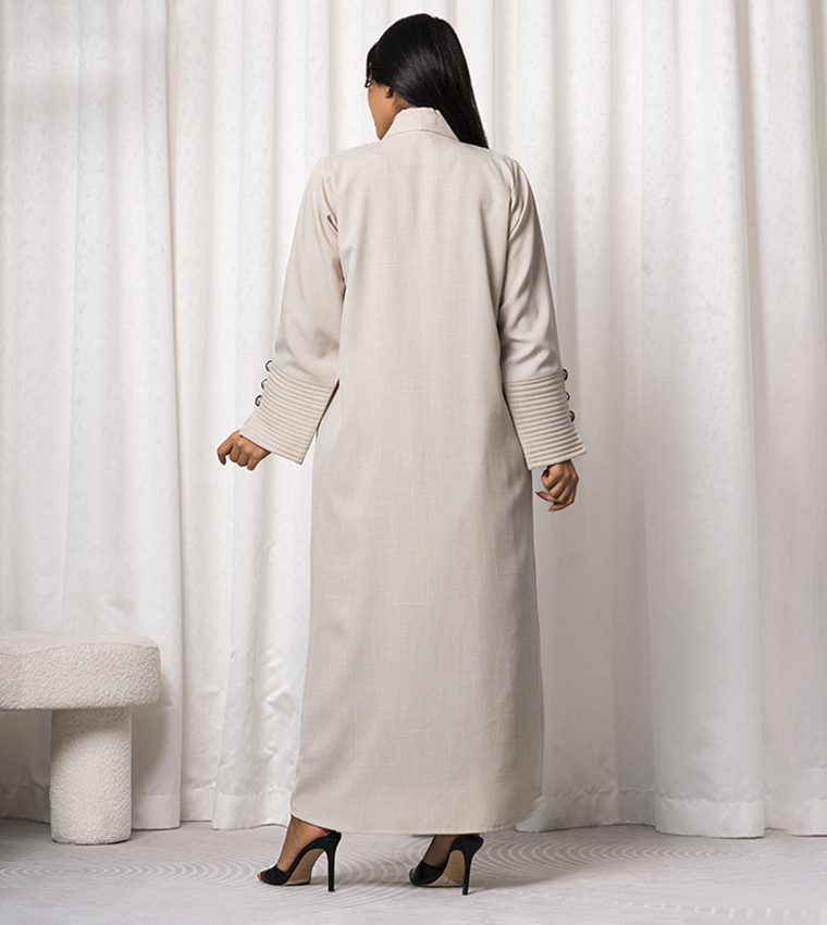 Solid Button Detail Abaya