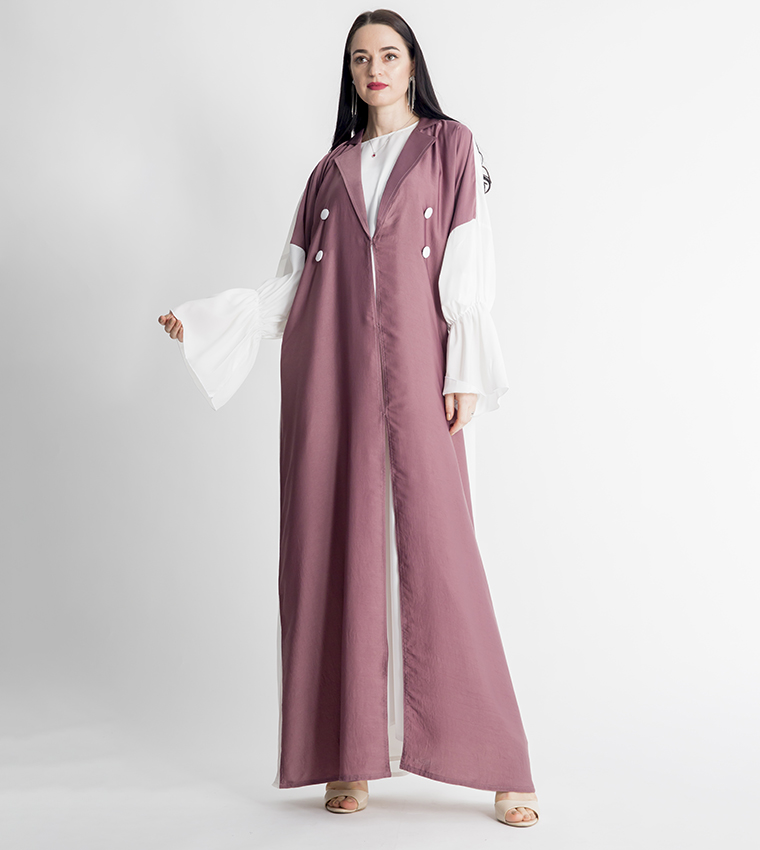 Colour Block V-Neck Bell Sleeves Abaya 