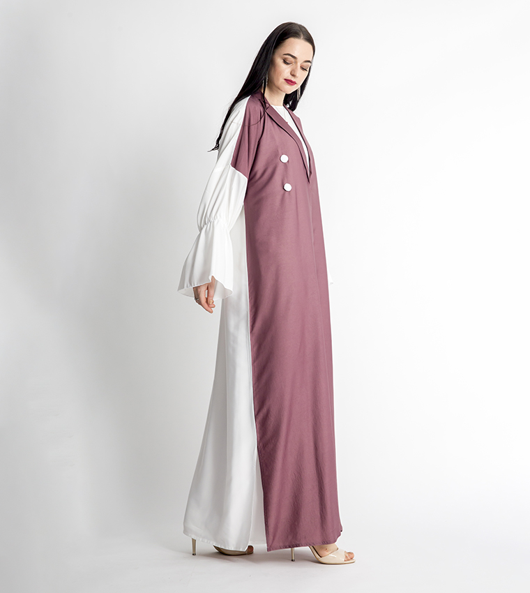 Colour Block V-Neck Bell Sleeves Abaya 