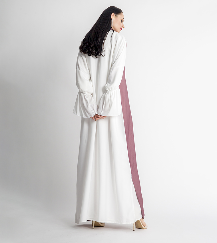 Colour Block V-Neck Bell Sleeves Abaya 