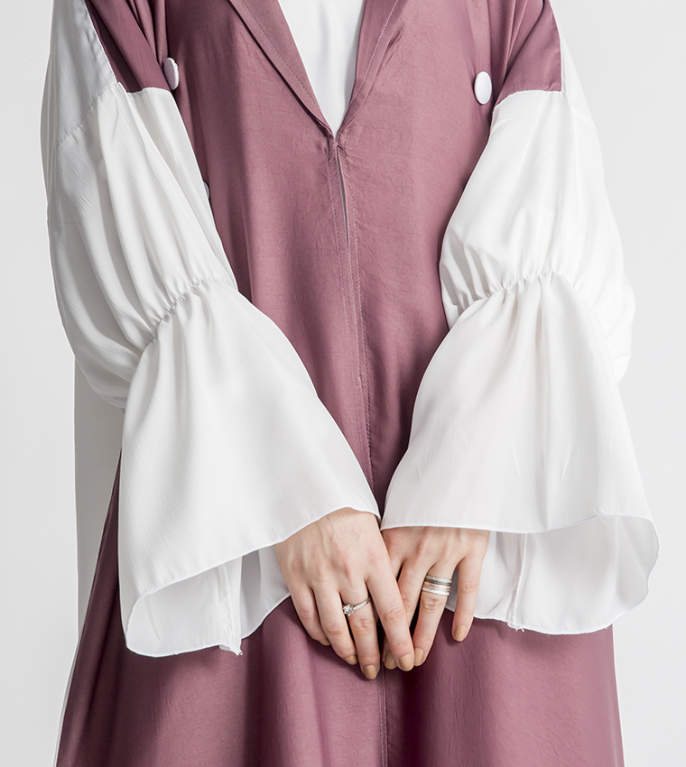 Colour Block V-Neck Bell Sleeves Abaya 