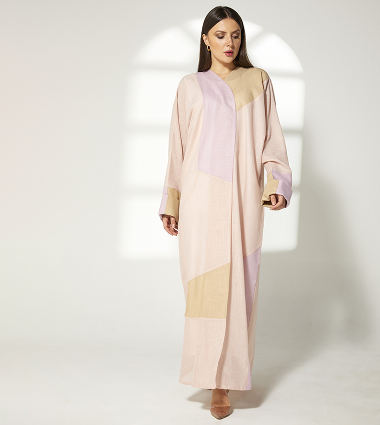 Color Block V Neck Abaya