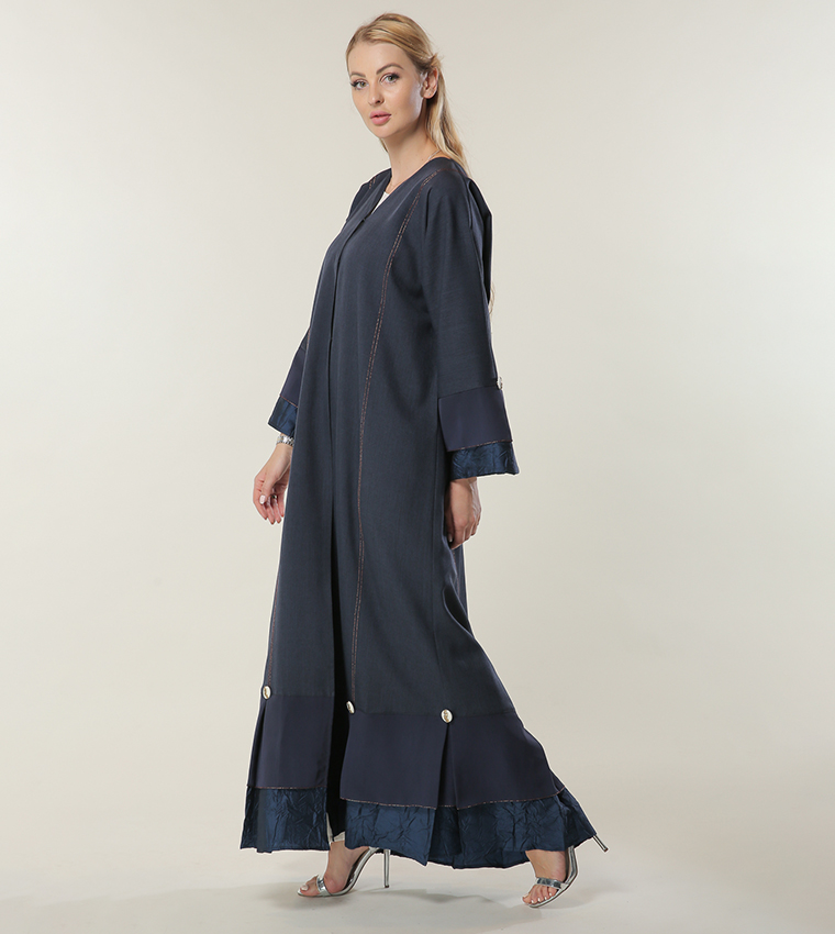 Button Detail Abaya with Pleated Hem