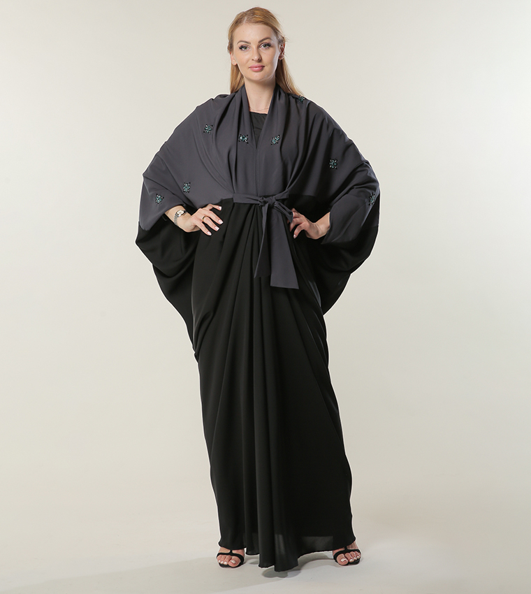 Embellished Color Block Draped Abaya
