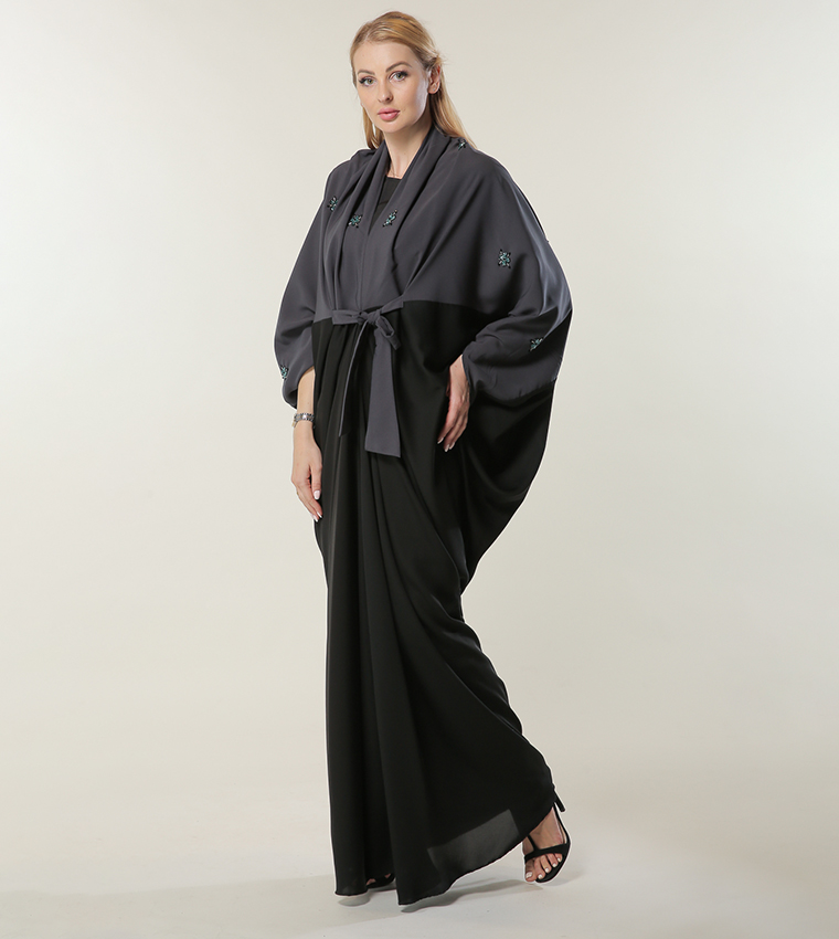 Embellished Color Block Draped Abaya