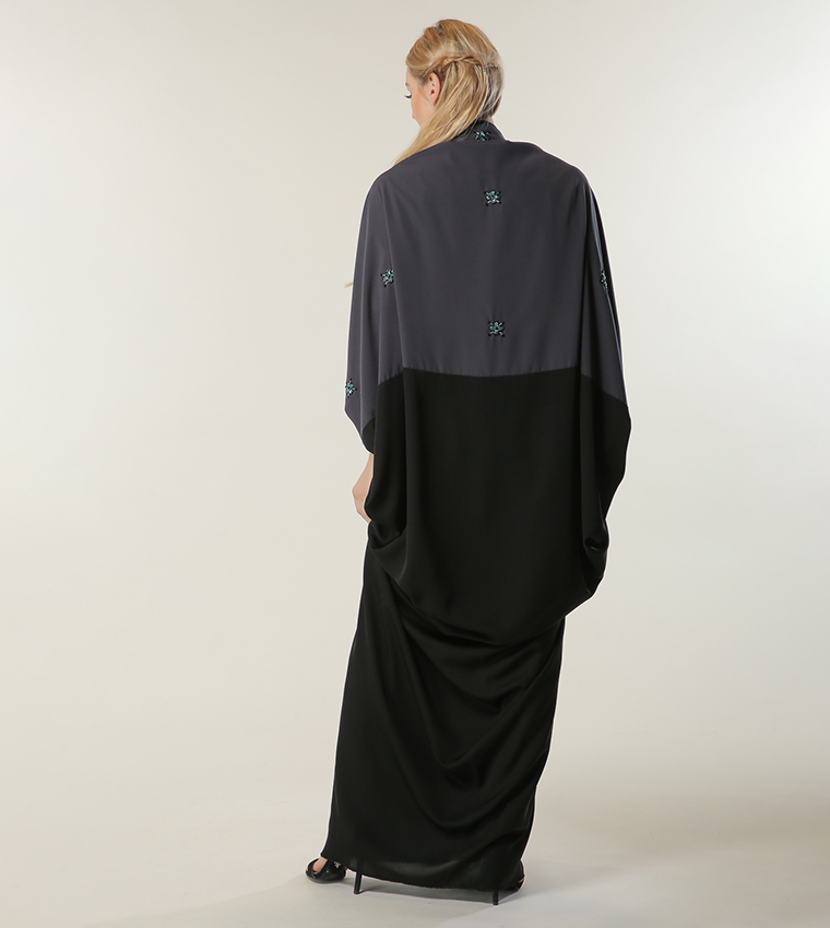 Embellished Color Block Draped Abaya