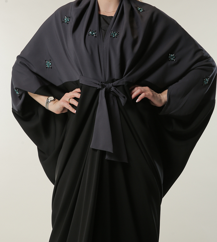 Embellished Color Block Draped Abaya