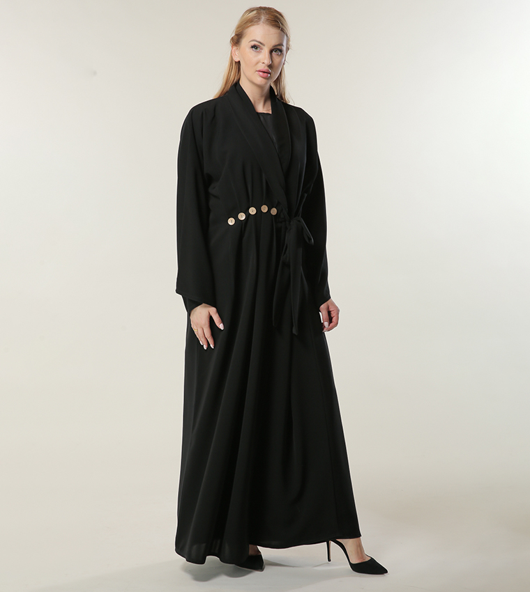 Button Detailed Wrap Abaya