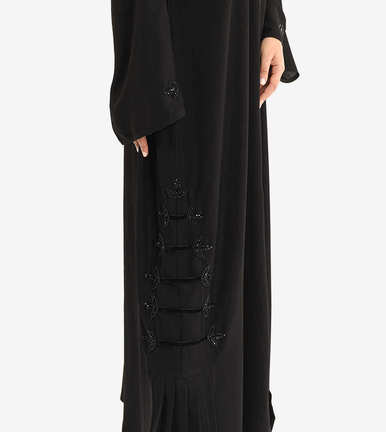 Long Sleeve V Neck Abaya - Black