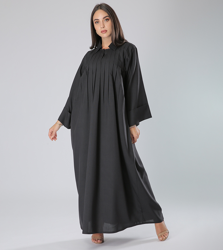 Pleated V Neck Abaya