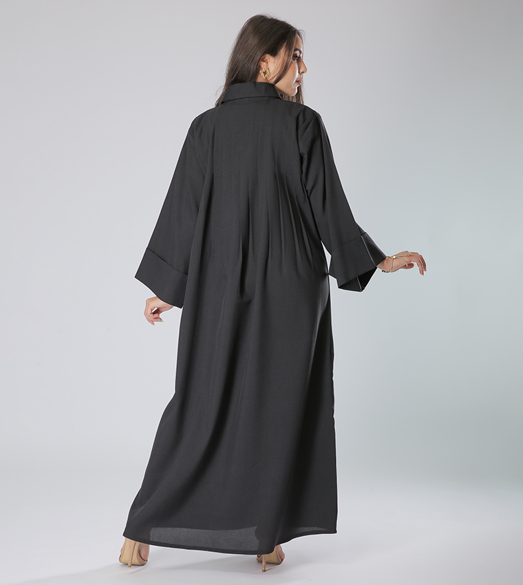 Pleated V Neck Abaya