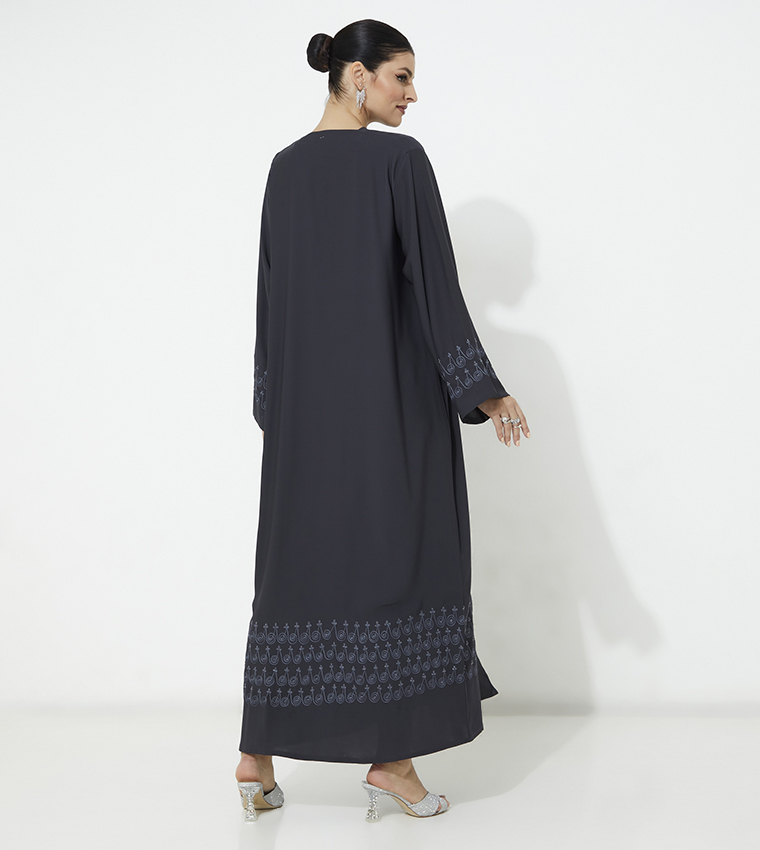 Embroidered Front Open Abaya