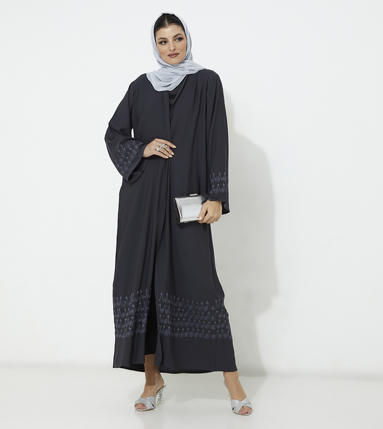 Embroidered Front Open Abaya