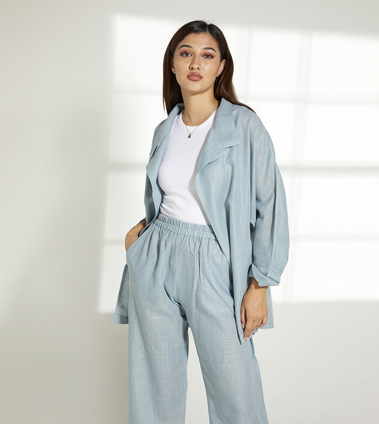 Solid Overcoat and Pant Set