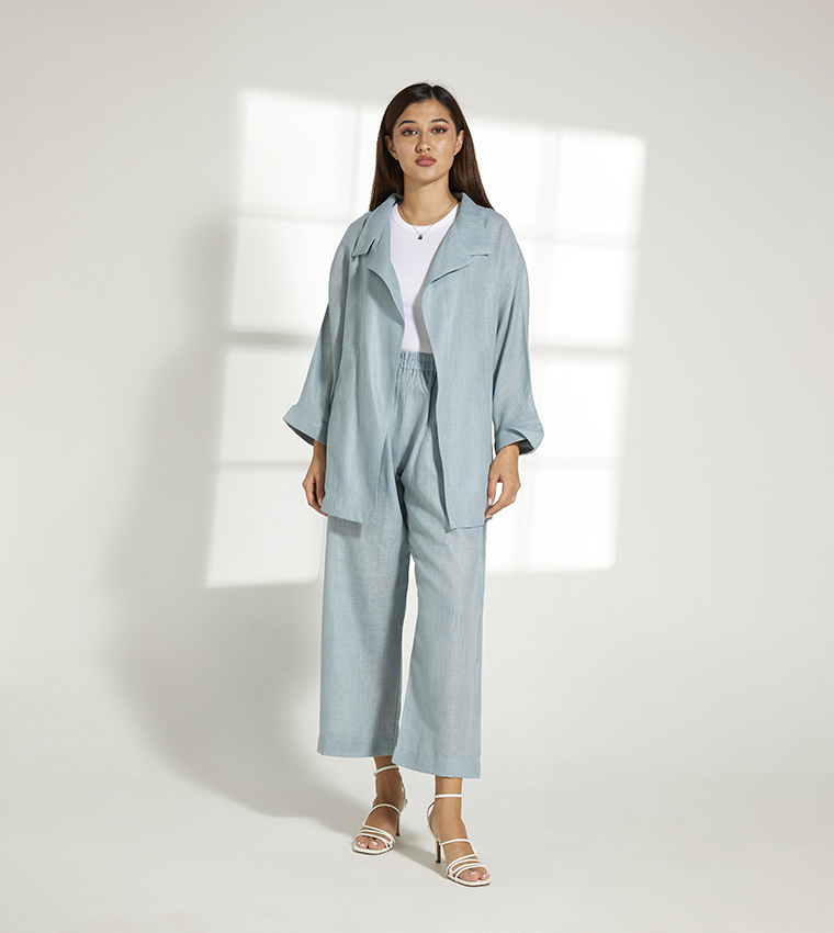 Solid Overcoat and Pant Set