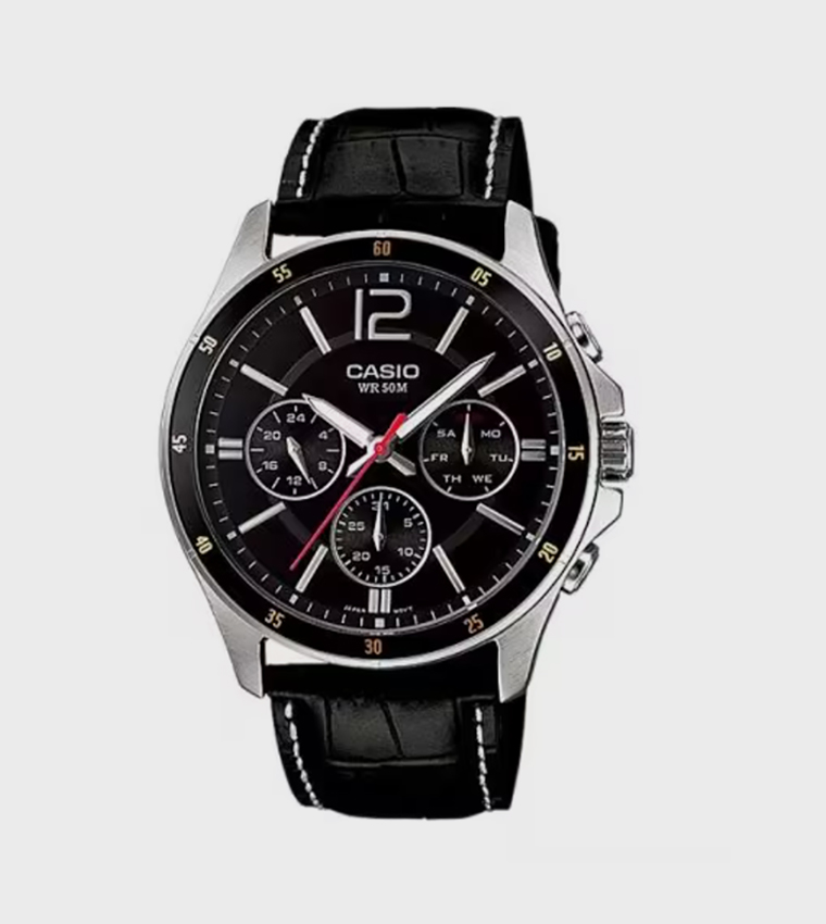 Black Dial Leather Analog Watch