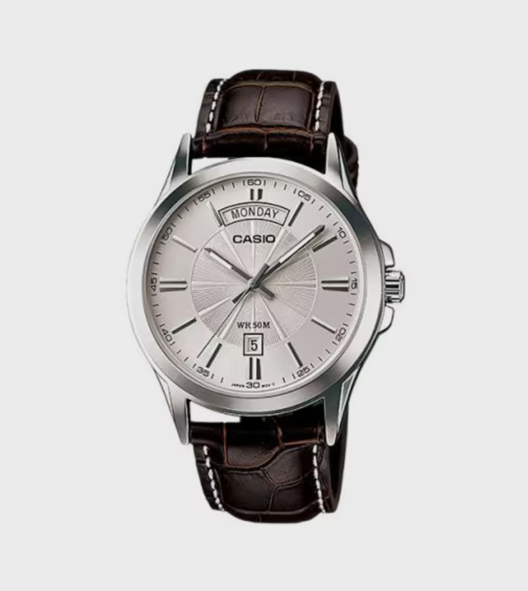 White Dial Leather Strap Analog Watch