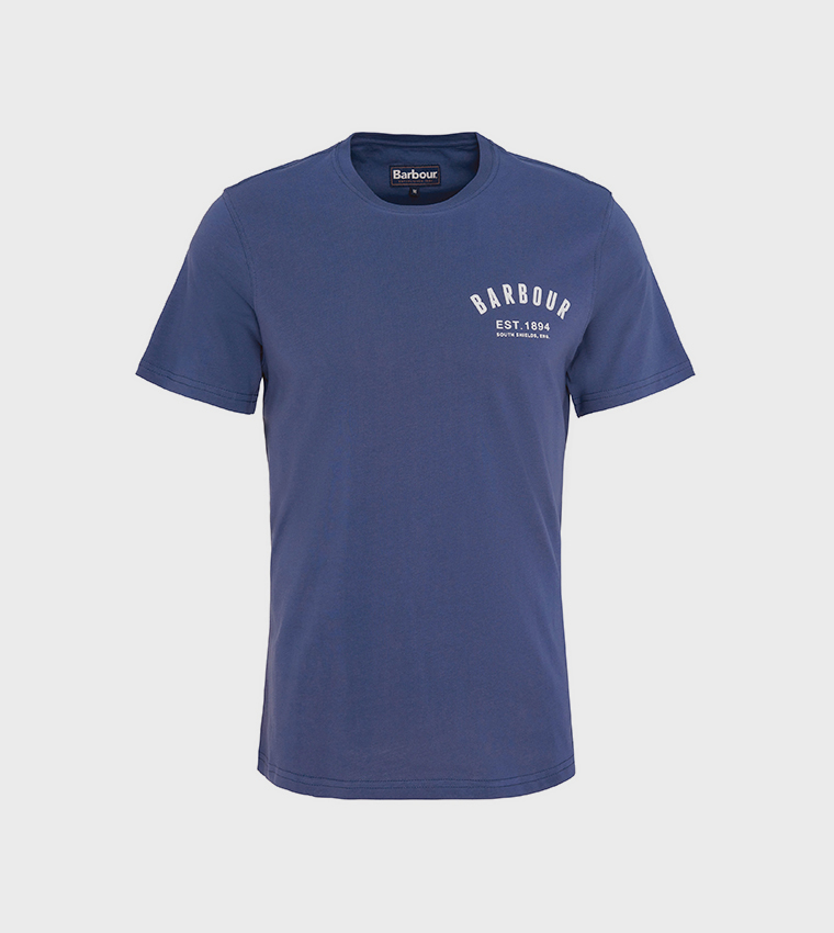 Barbour  Round Neck T-Shirts - Blue Casual T-Shirts