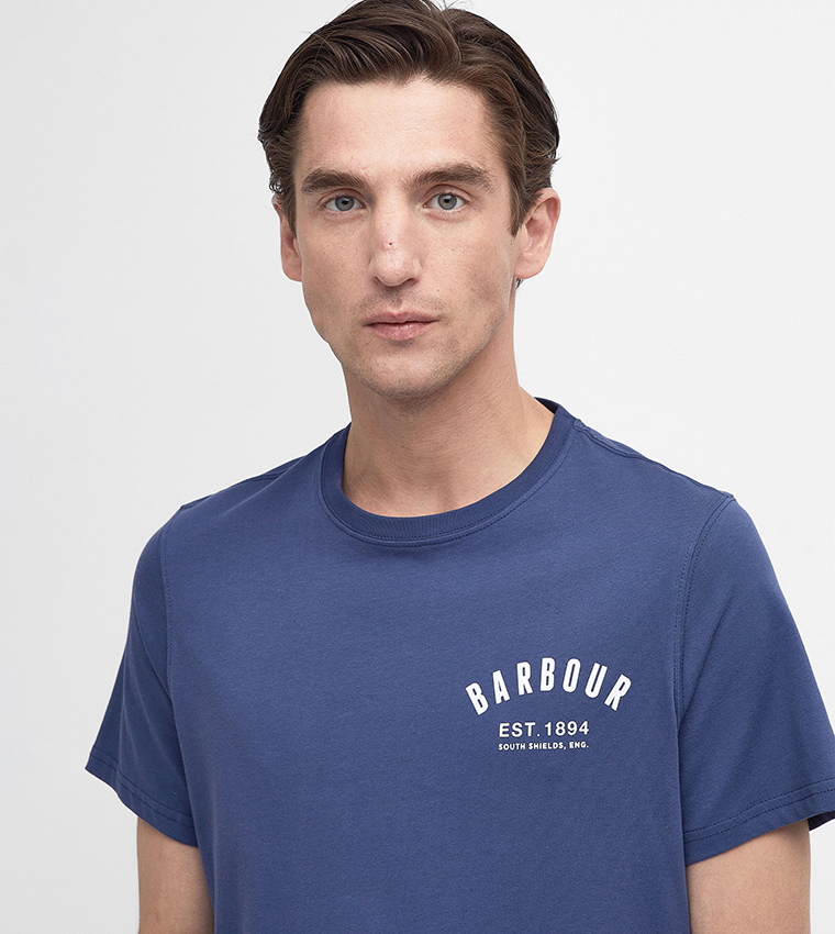 Barbour  Round Neck T-Shirts - Blue Casual T-Shirts
