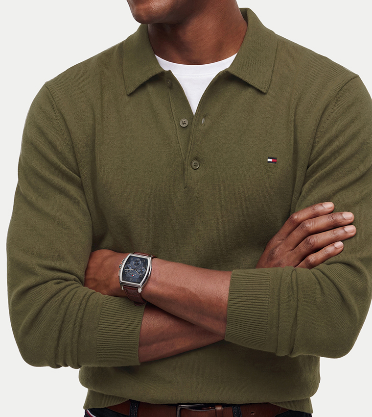 Solid Collared Long Sleeves Sweater