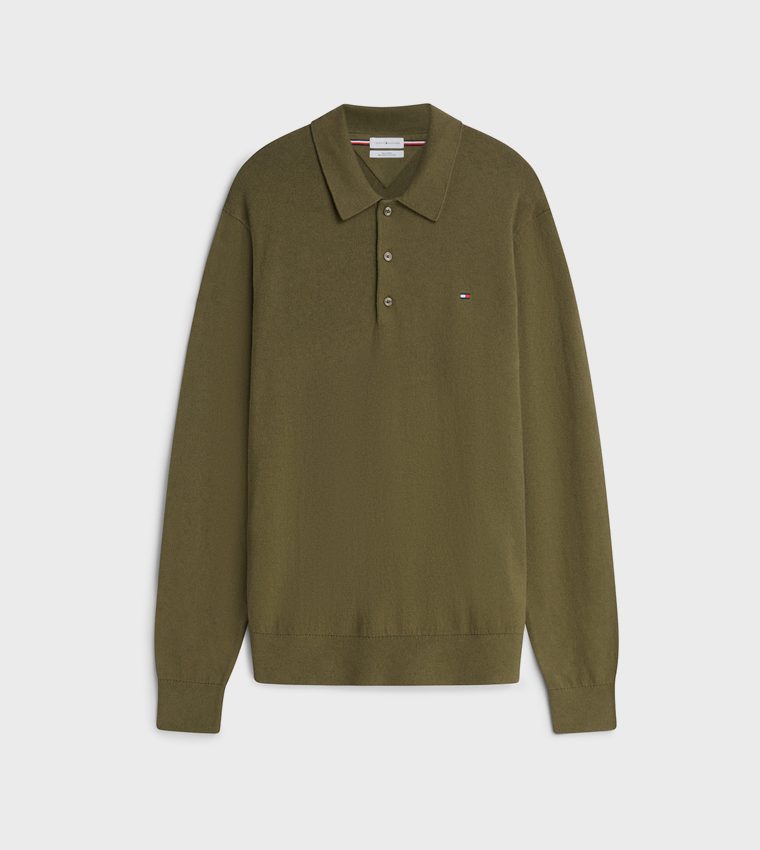 Solid Collared Long Sleeves Sweater