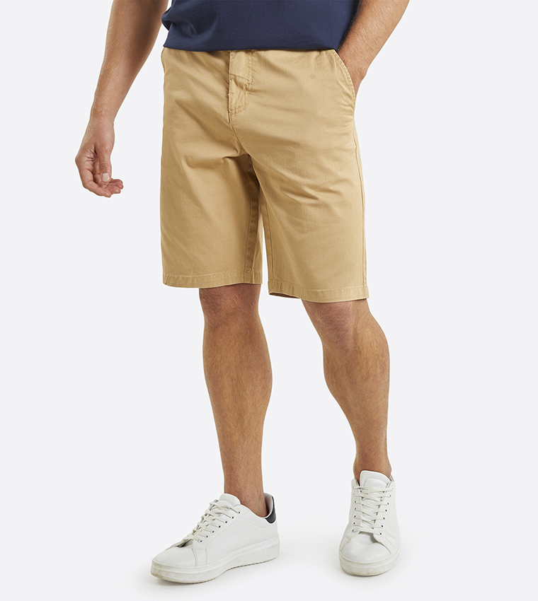 Solid Mid Rise Chino Shorts