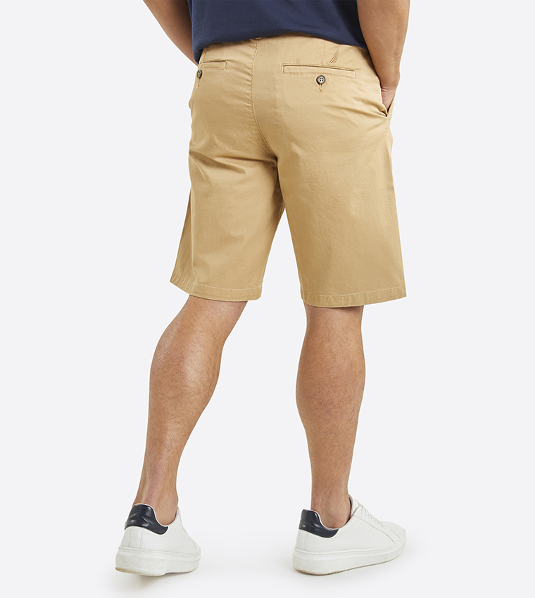 Solid Mid Rise Chino Shorts