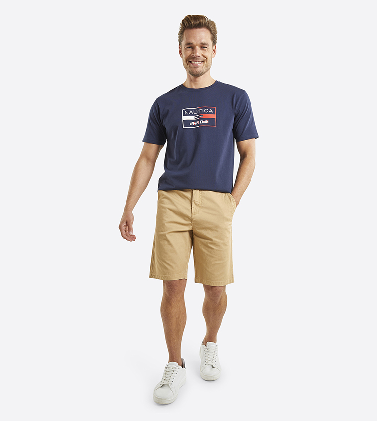 Solid Mid Rise Chino Shorts