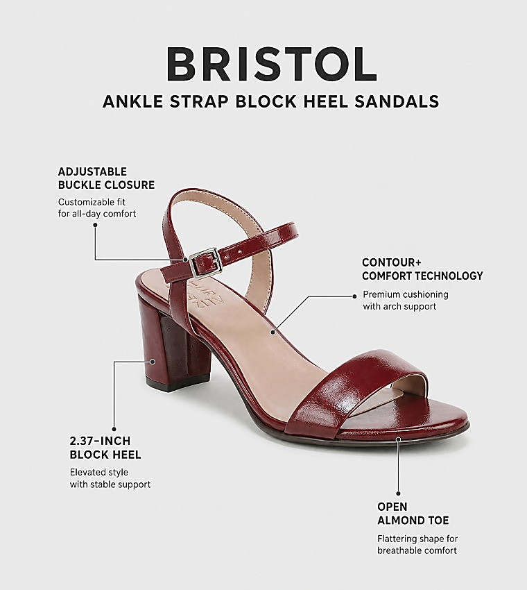 BRISTOL Ankle Strap Block Heel Sandals