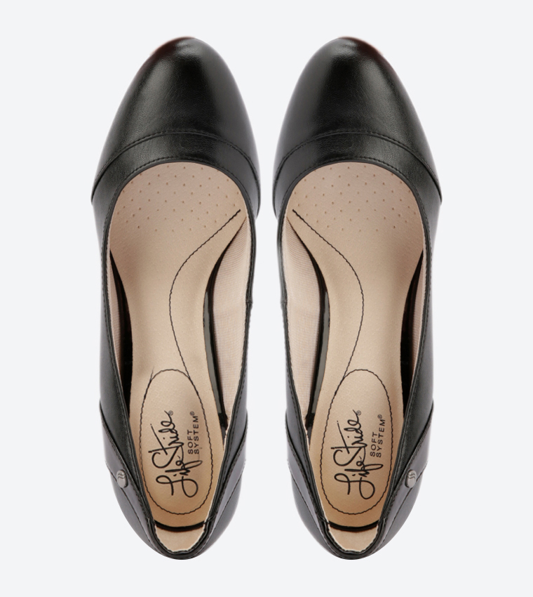 Dreams Almond Toe Wedge Pumps - Black NADREAMS