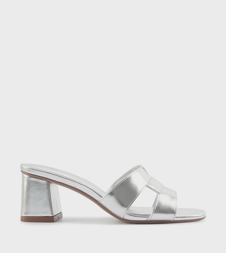 NAGINA Metallic H-Strap Heeled Sandals