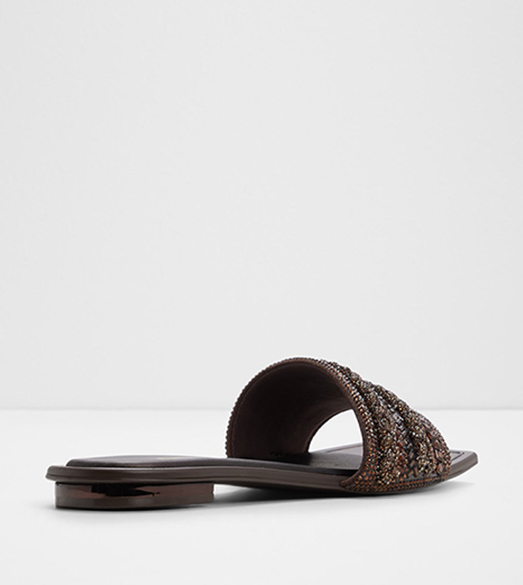 NAVALIA Embellished Open Toe Flat Sandals