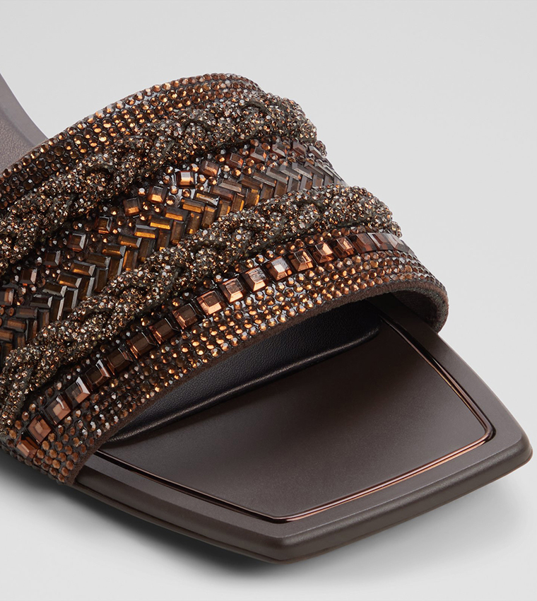 NAVALIA Embellished Open Toe Flat Sandals