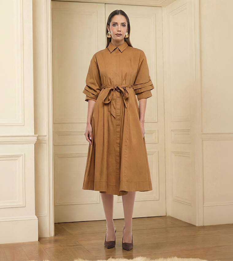 فستان قميص بوبلين سادة