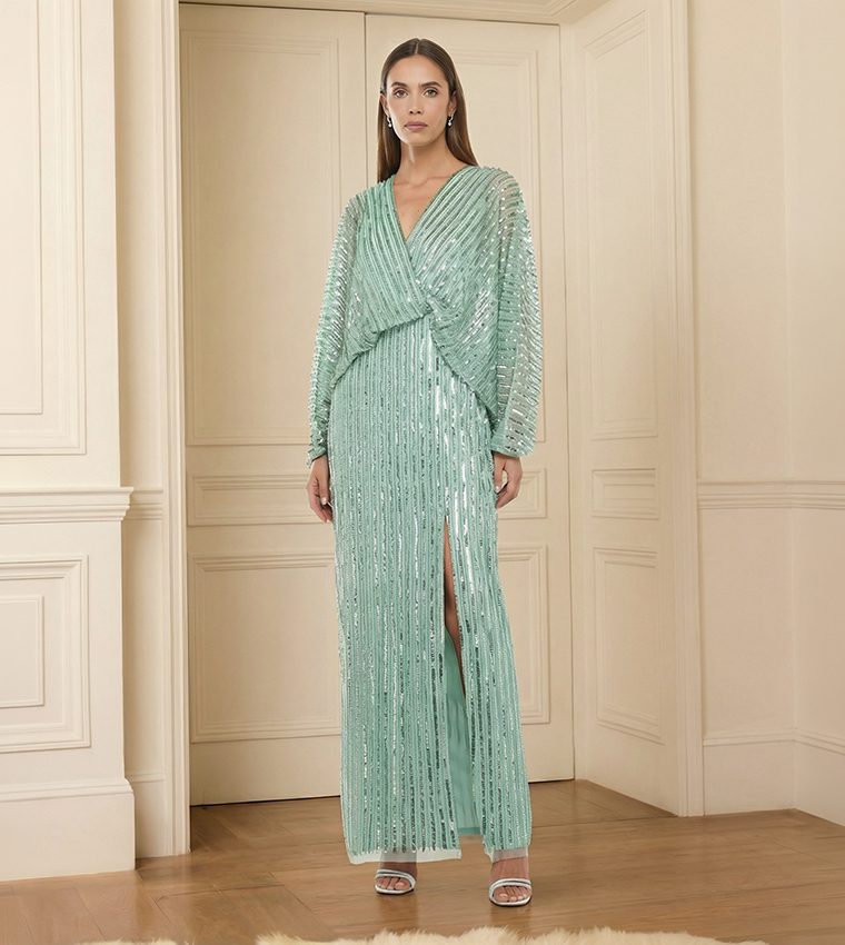 Sequined V-Neck Maxi Dress