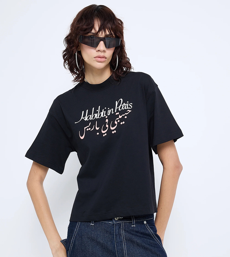 Typography Graphic Short Sleeve Cropped T-shirt