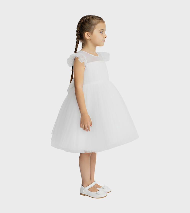Flutter Sleeves Fit and Flare Tulle Dress