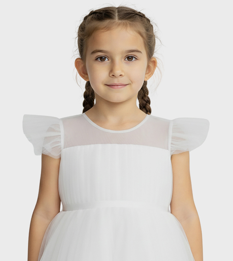 Flutter Sleeves Fit and Flare Tulle Dress