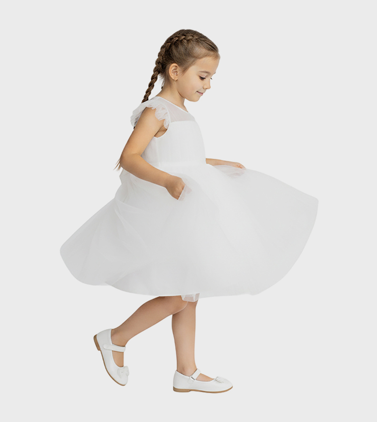 Flutter Sleeves Fit and Flare Tulle Dress