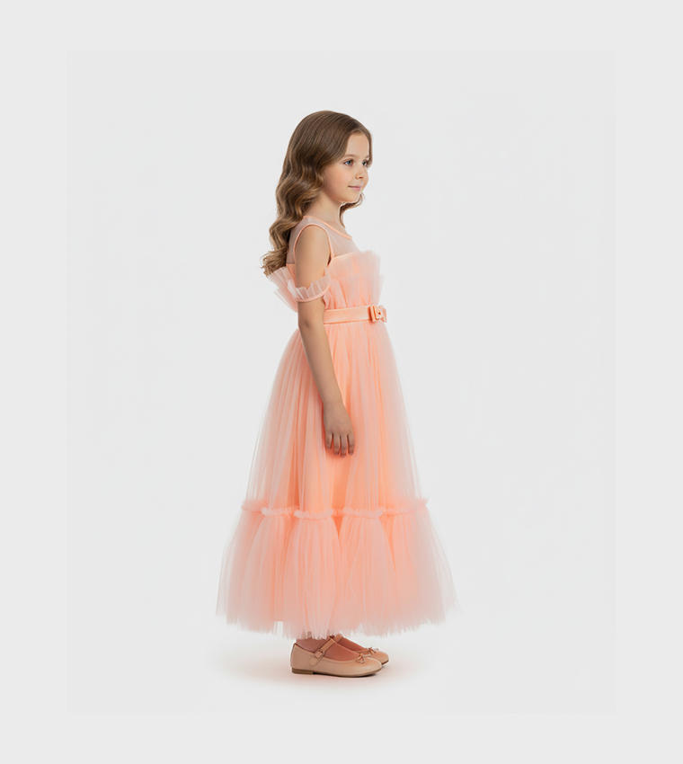 Buy Ddaniela Bow Detail Maxi Tulle Dress In Pink | 6thstreet Bahrain