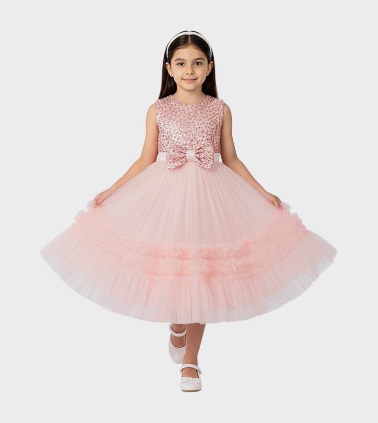 SequinsBow Detail Flared Tutu Dress