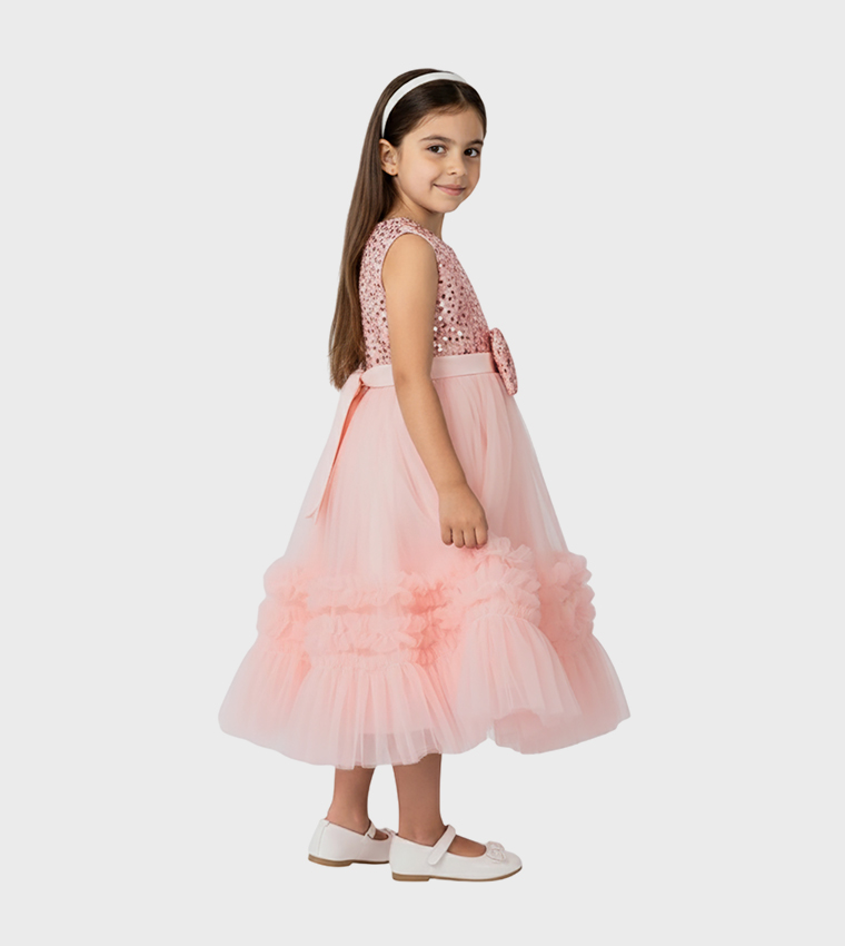SequinsBow Detail Flared Tutu Dress