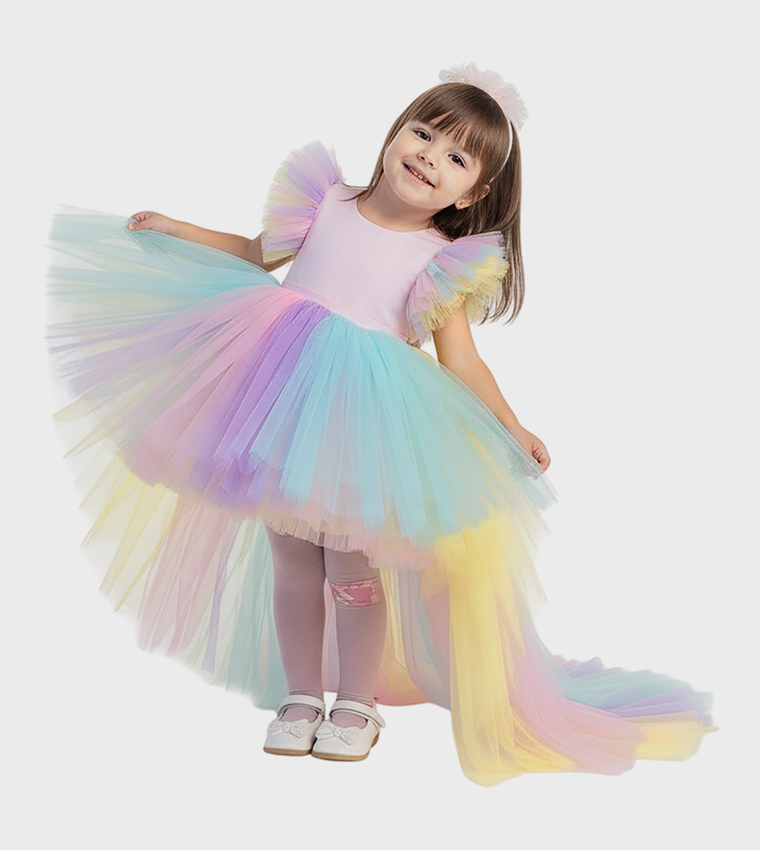 Ruffle sleeves high-Low Tulle Dress