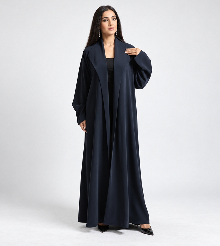 Solid Collared Balloon Sleeves Abaya