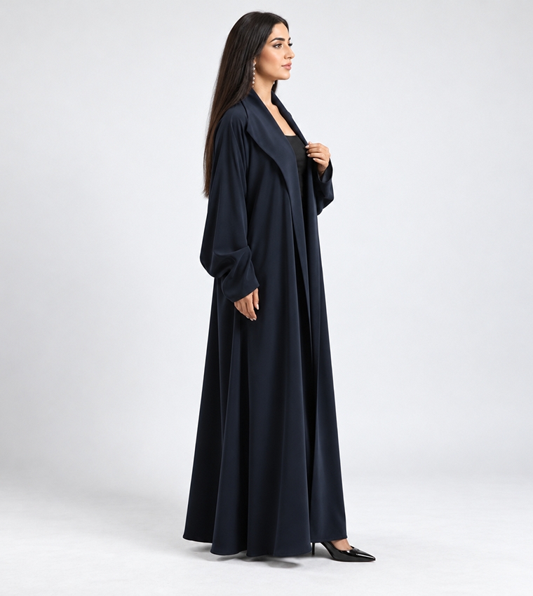 Solid Collared Balloon Sleeves Abaya