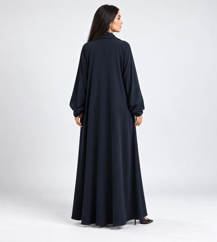 Solid Collared Balloon Sleeves Abaya