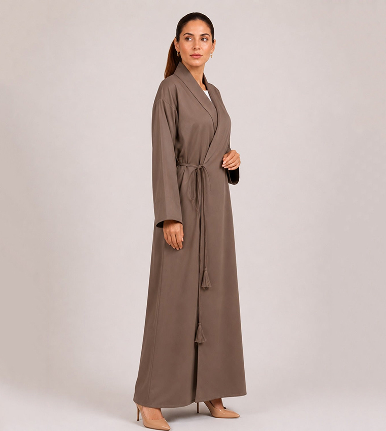 Solid V-Neck Wrap Abaya