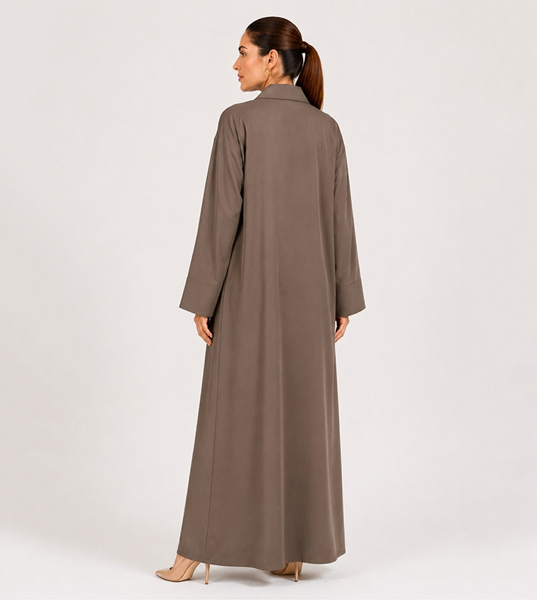 Solid V-Neck Wrap Abaya