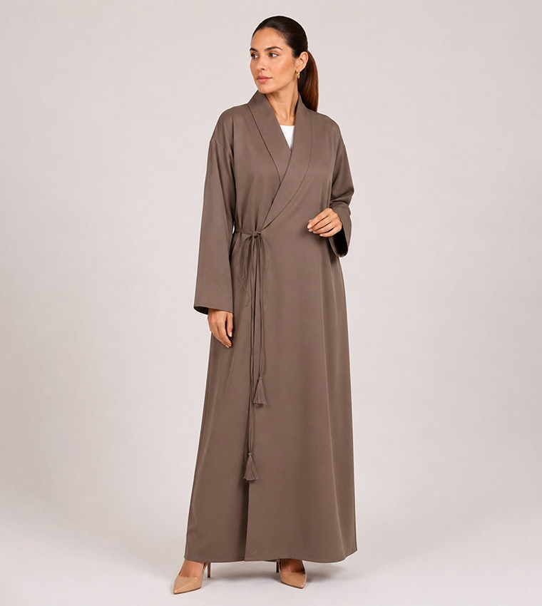 Solid V-Neck Wrap Abaya